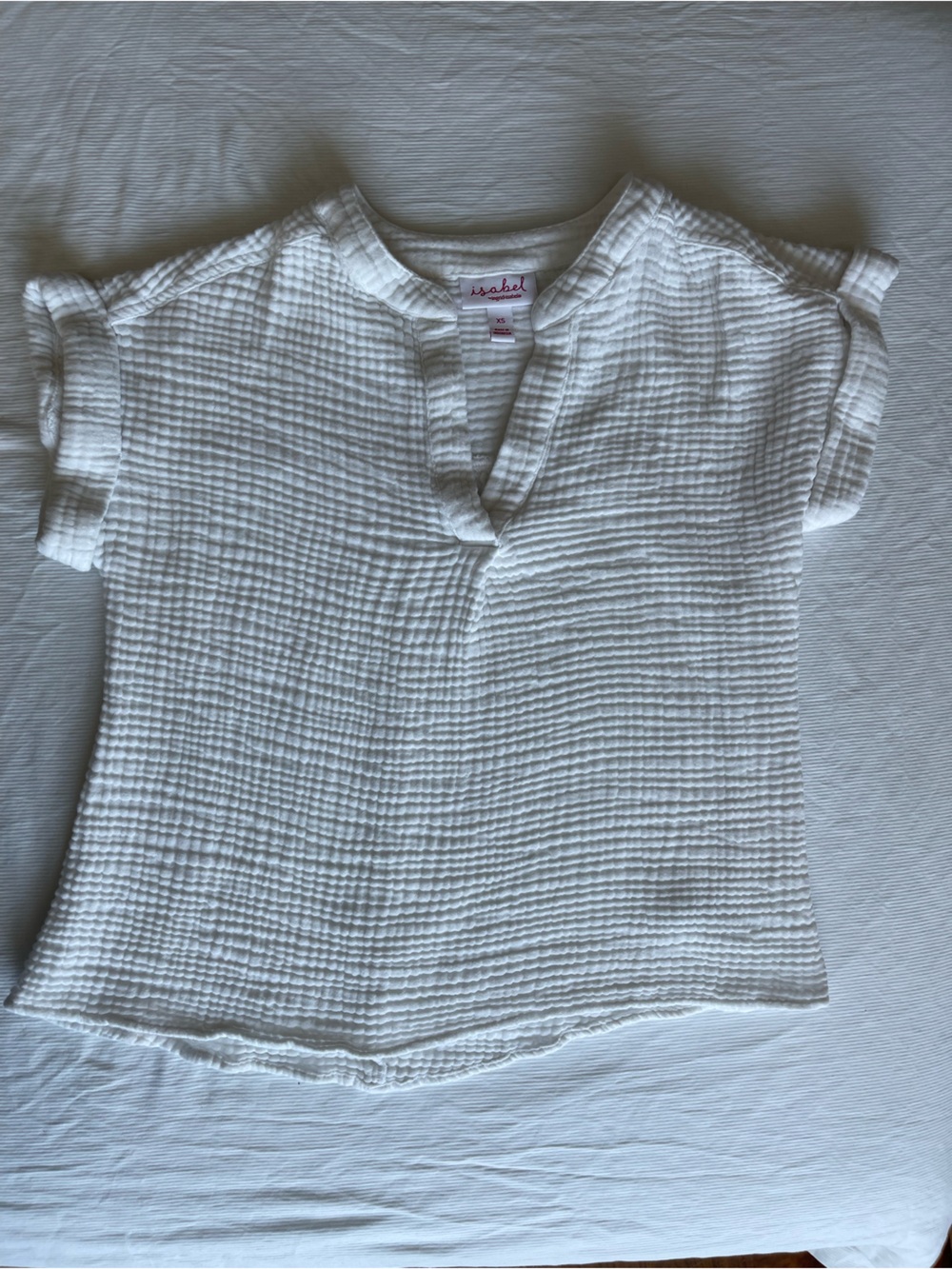 Isabel White Textured Short Sleeve Blouse
